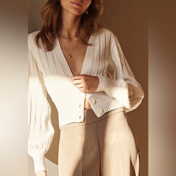 ARITZIA WILFRED plunge front cardigan oversized cream large wool - Picture 1 of 9
